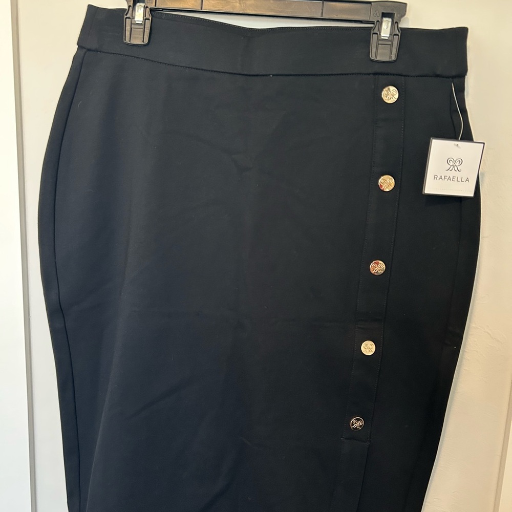 Rafaella Black Pencil Skirt with Gold Button Accents